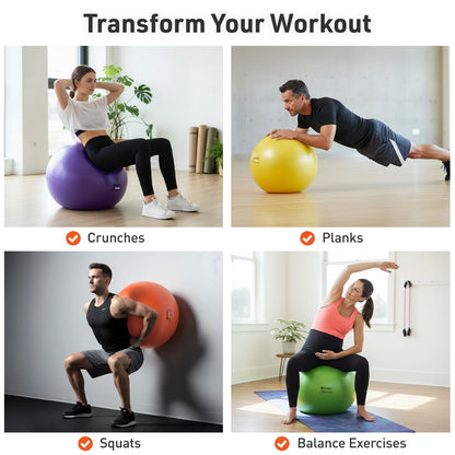 Yellow Fitness Ball (65 Cm), Pump & Exercise Guide Included
